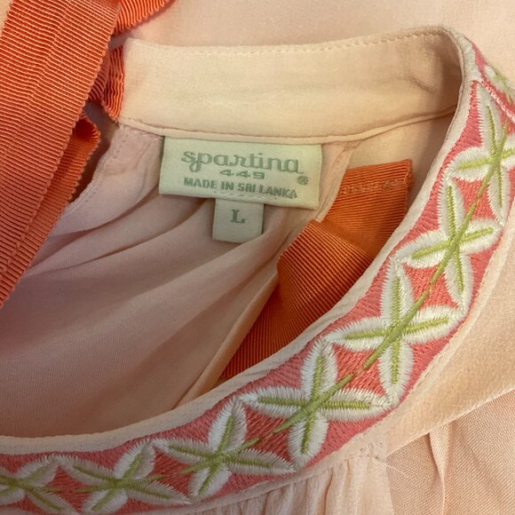 Spartina 449 Top L Light Peach Embroidered Neckline Tie Detail Sleeveless - Picture 12 of 12